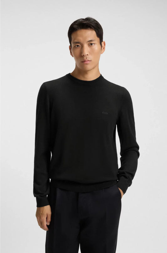 MAGLIONE REGULAR-FIT IN LANA VERGINE CON LOGO RICAMATO