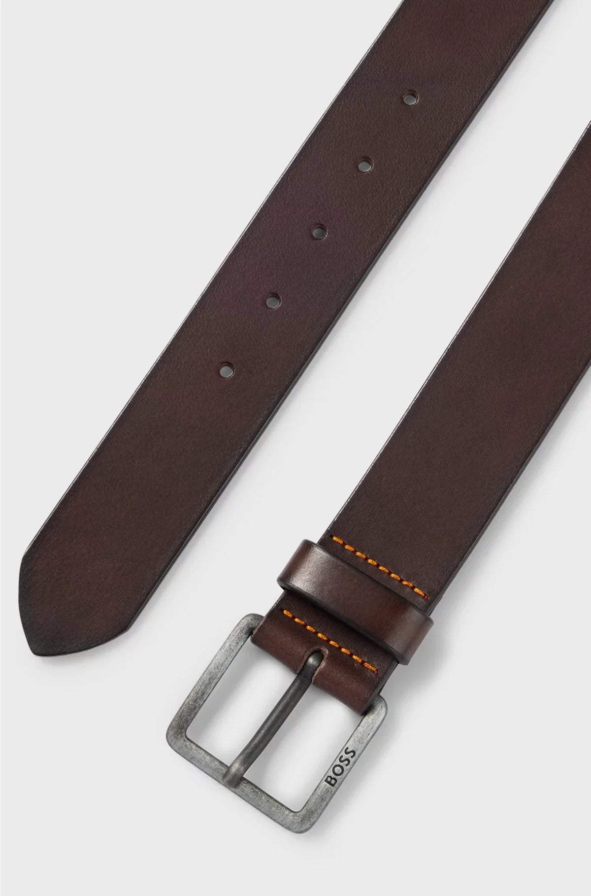 LEATHER BELT WITH LOGO AND DARK RUTHENIUM HARDWARE