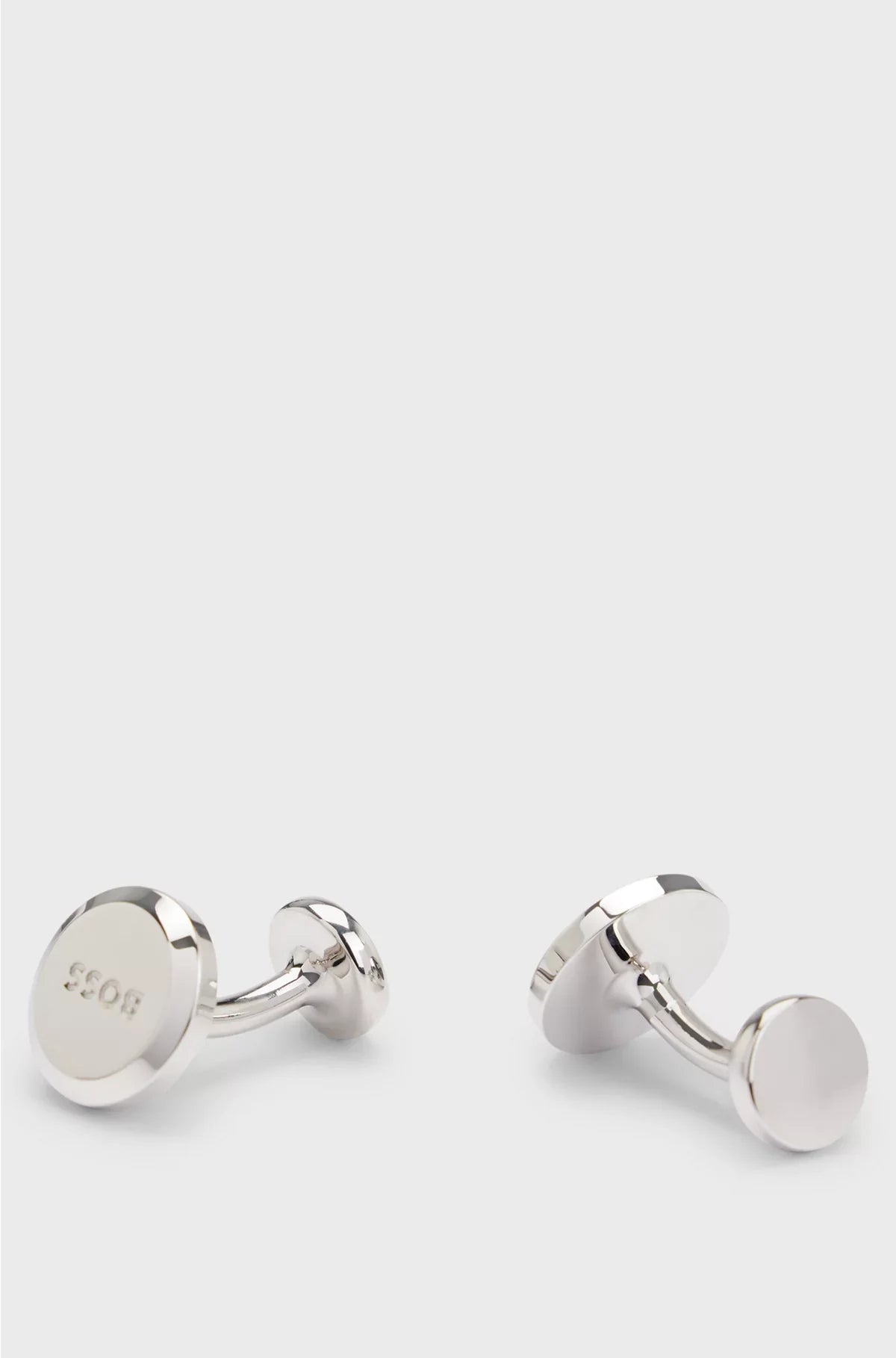 ROUND POLISHED-BRASS CUFFLINKS WITH ENGRAVED LOGO