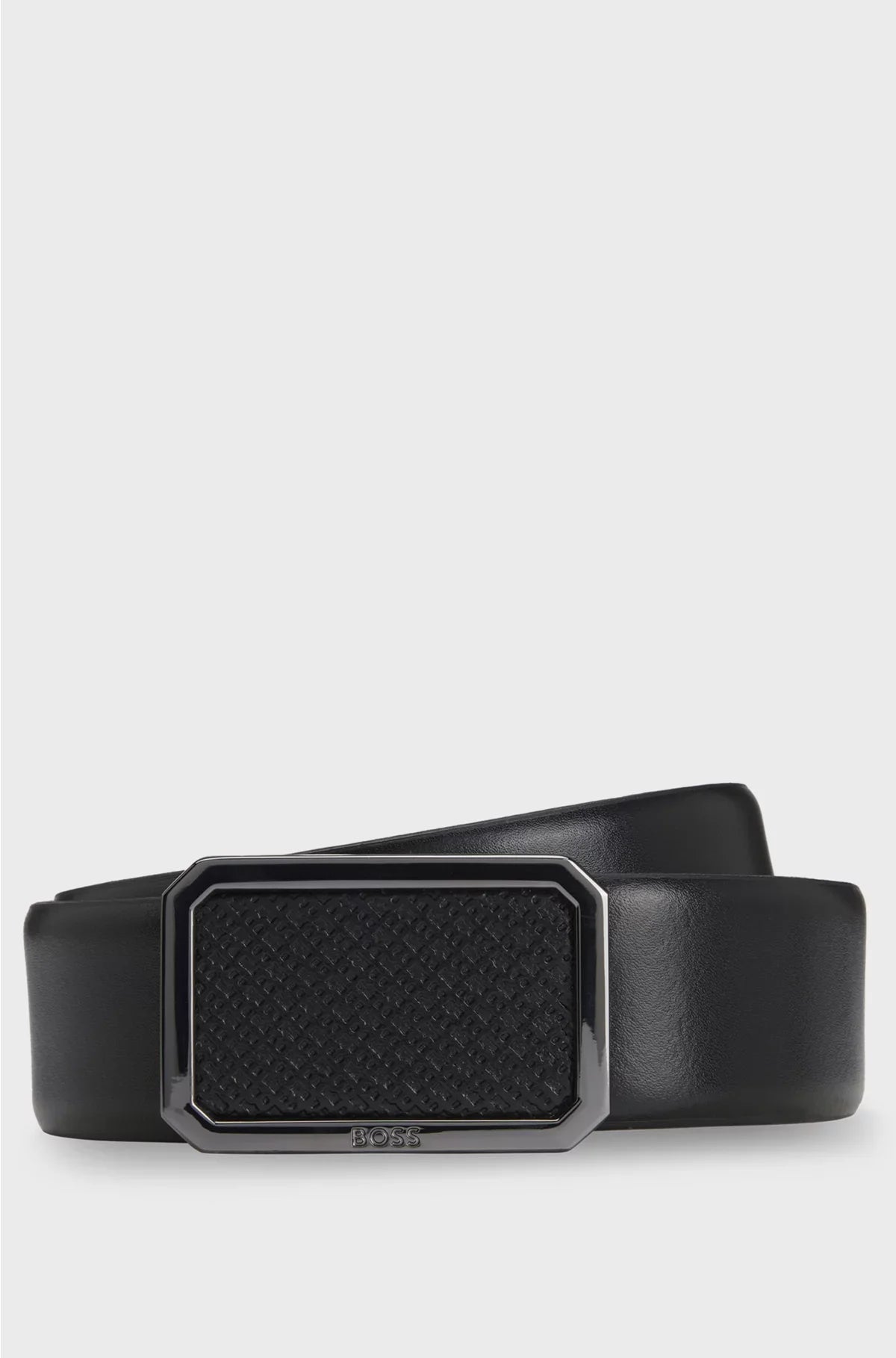 ITALIAN-LEATHER BELT WITH PLAQUE MONOGRAM BUCKLE