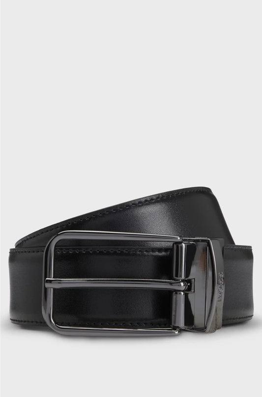 REVERSIBLE ITALIAN-LEATHER BELT WITH BRANDED KEEPER