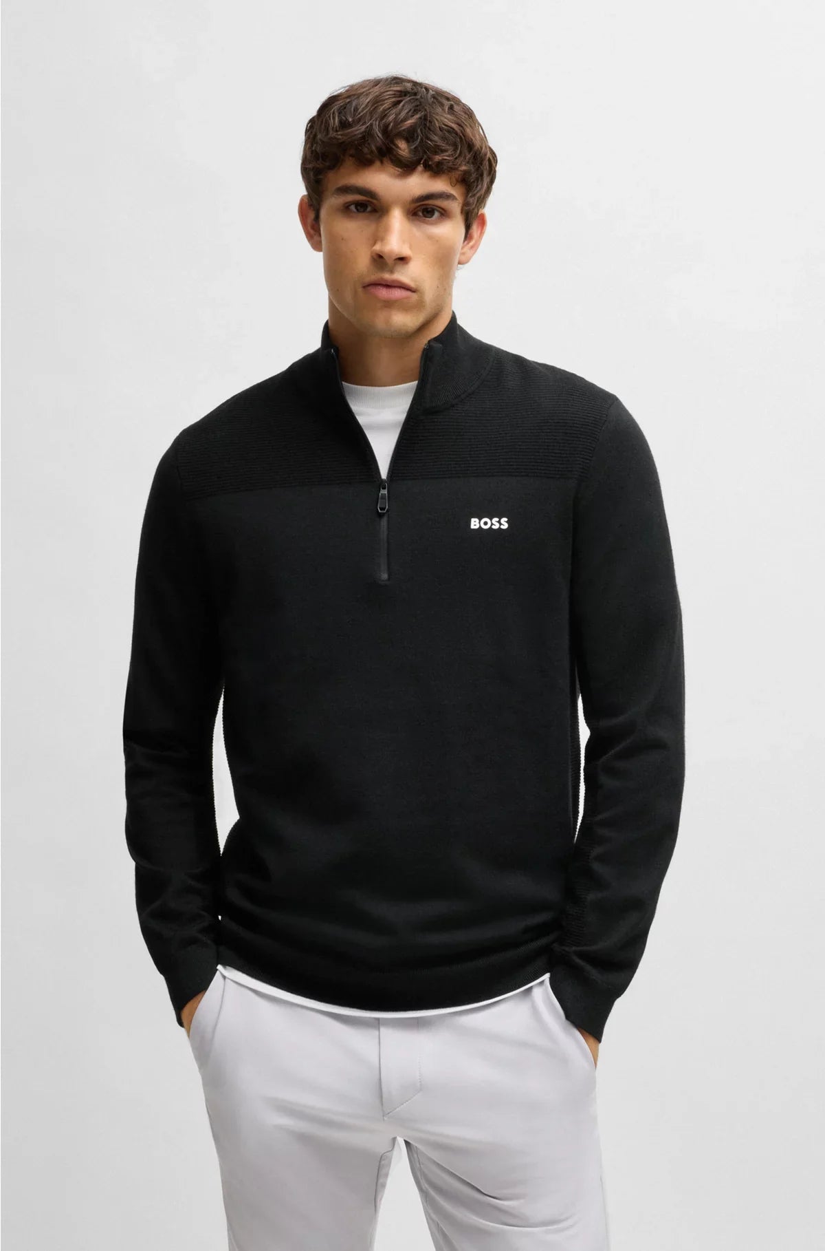 BRANDED ZIP-NECK SWEATER IN DRY-FLEX FABRIC