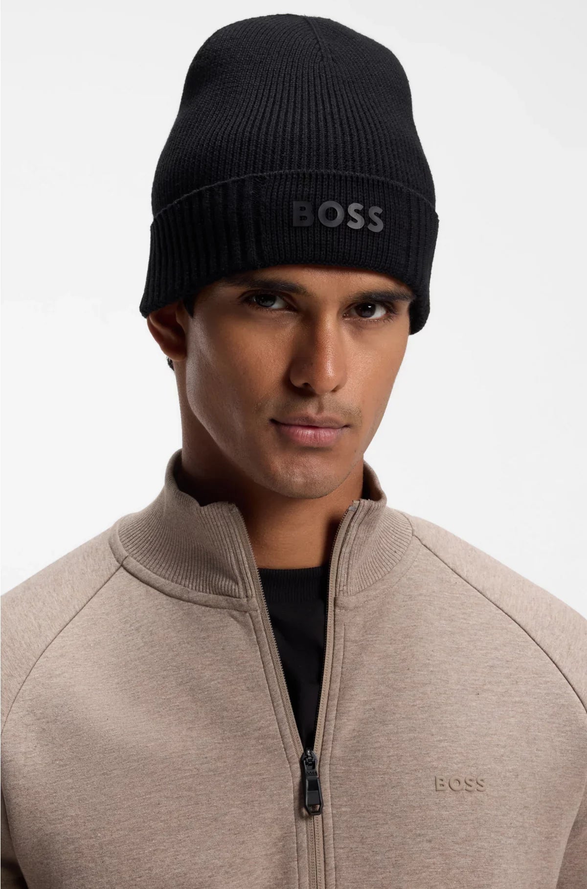 BERRETTO BEANIE CON LOGO IN COTONE E LANA VERGINE