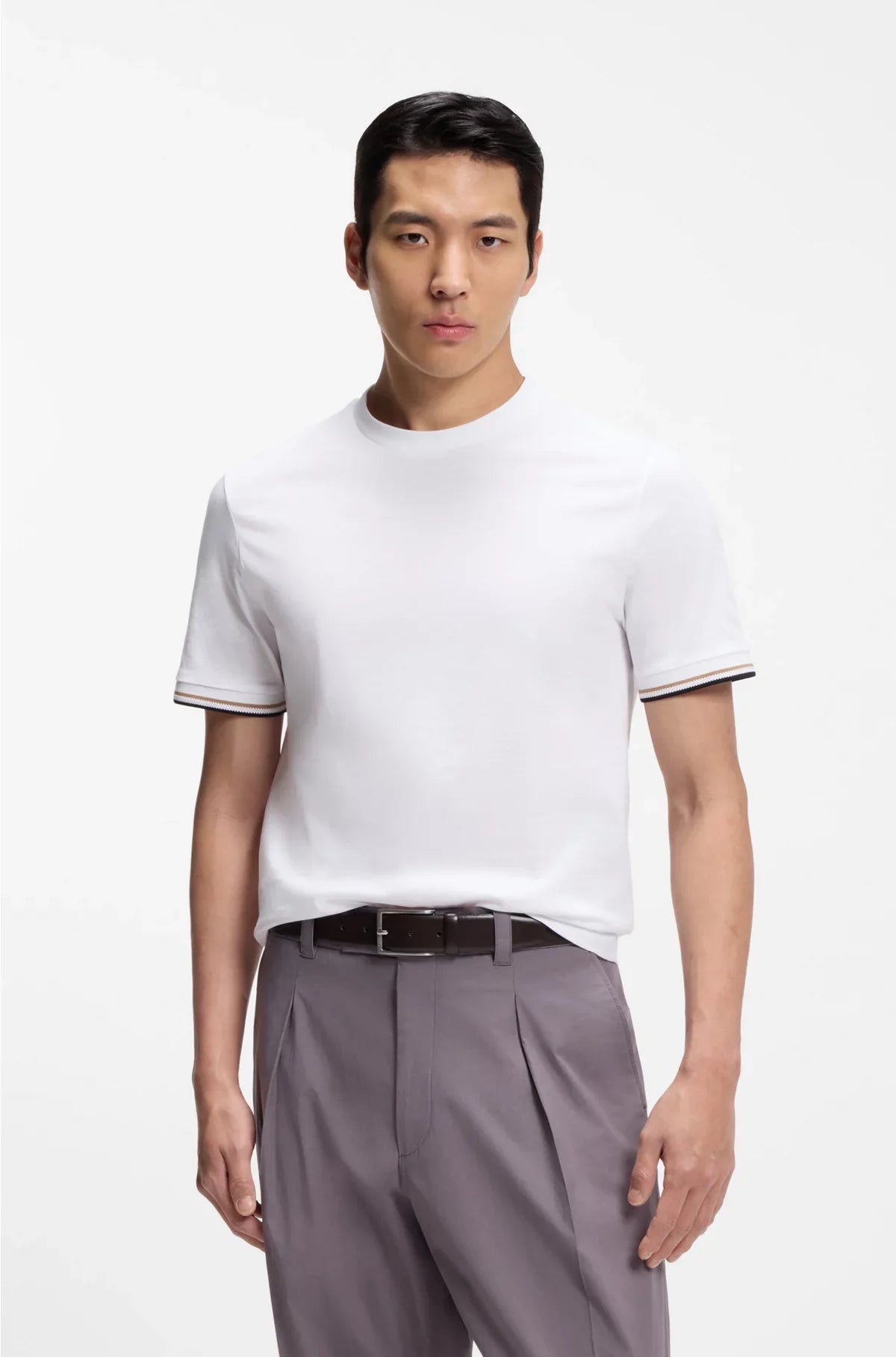 T-SHIRT IN JERSEY DI COTONE CON POLSINI A RIGHE DISTINTIVE