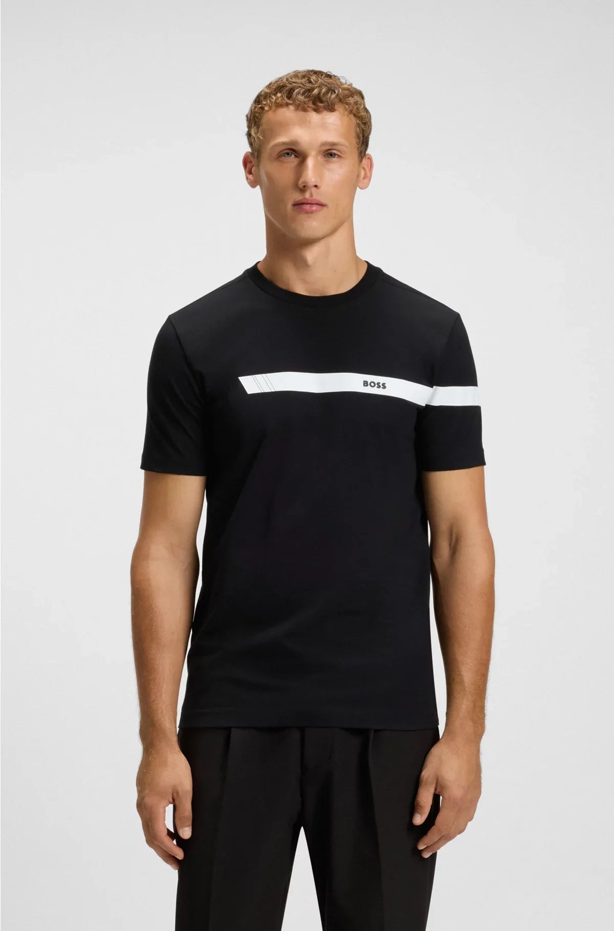STRETCH-COTTON T-SHIRT WITH STRIPE AND LOGO