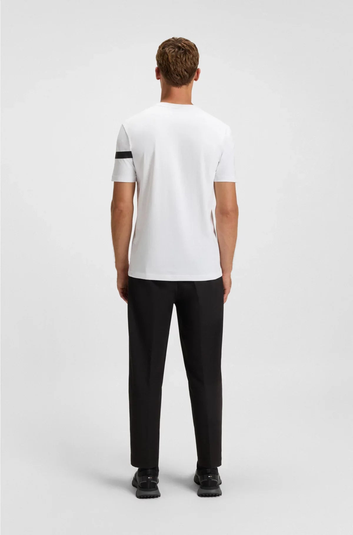 STRETCH-COTTON T-SHIRT WITH STRIPE AND LOGO