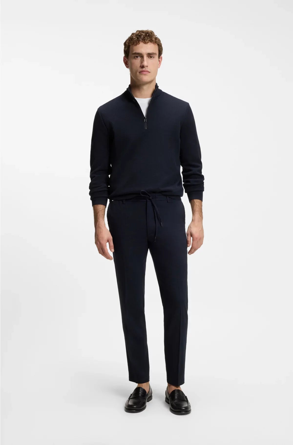 QUARTER-ZIP COTTON SWEATER WITH KNITTED STRUCTURE