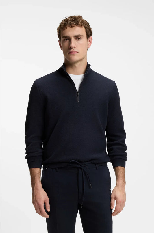 QUARTER-ZIP COTTON SWEATER WITH KNITTED STRUCTURE