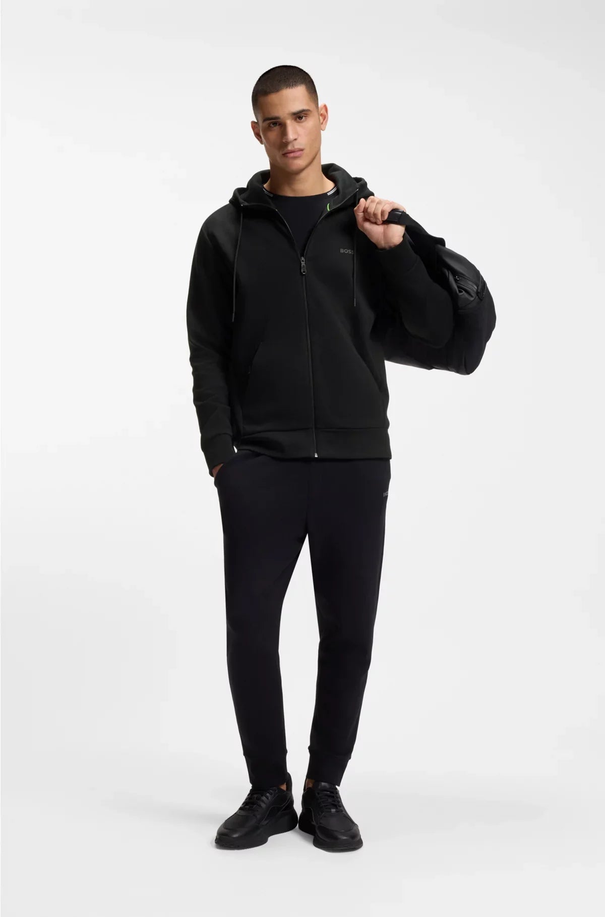 STRETCH-COTTON ZIP-UP HOODIE WITH LOGO PRINT