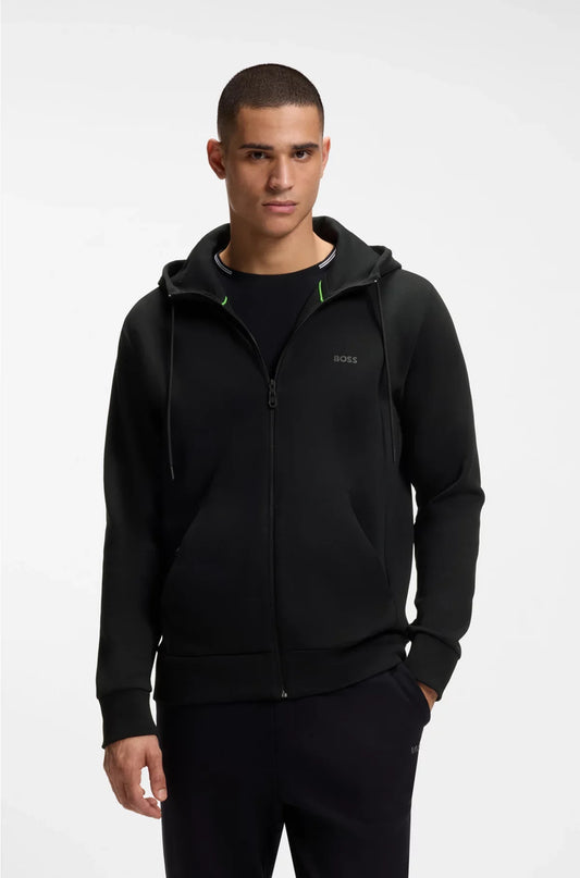 STRETCH-COTTON ZIP-UP HOODIE WITH LOGO PRINT
