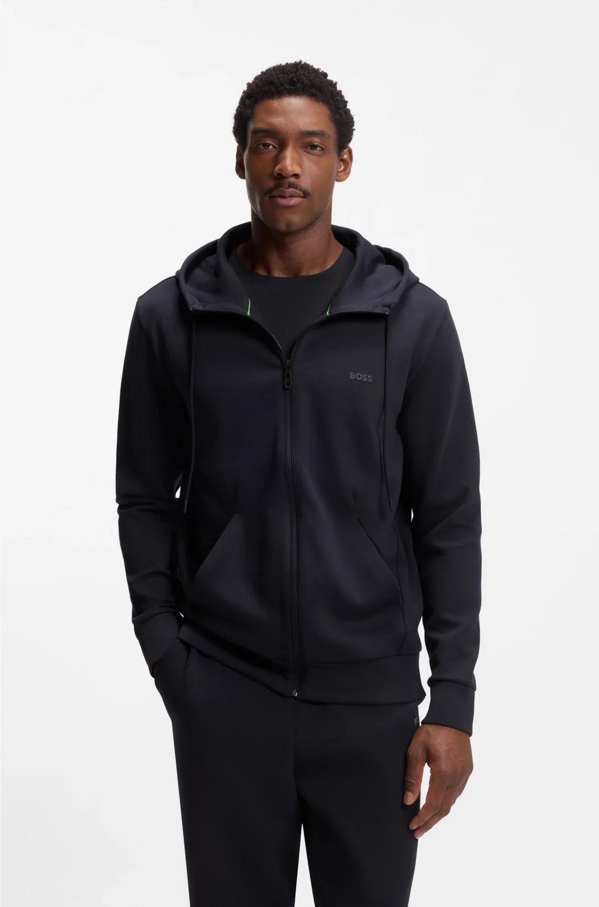 STRETCH-COTTON ZIP-UP HOODIE WITH LOGO PRINT