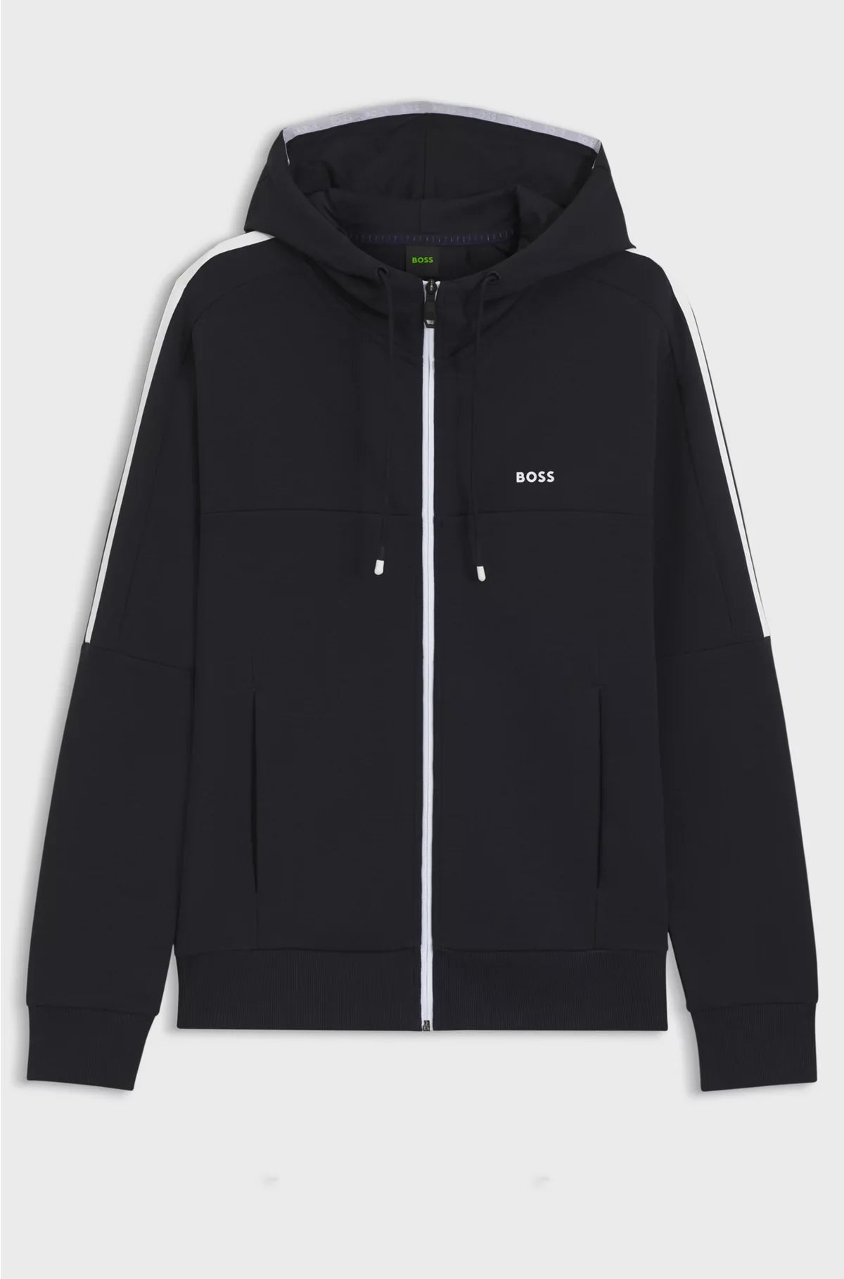 STRETCH-COTTON ZIP-UP HOODIE WITH STRIPE INSERT