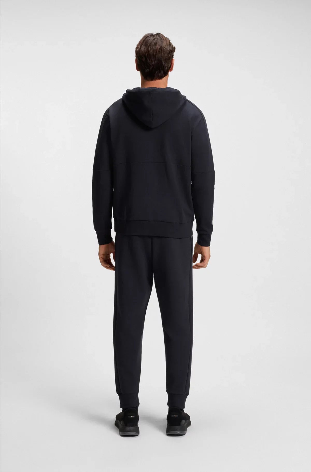 STRETCH-COTTON ZIP-UP HOODIE WITH STRIPE INSERT