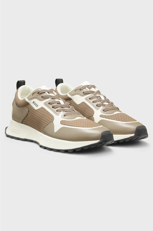 MIXED-MATERIAL TRAINERS WITH MESH DETAILS AND BRANDING