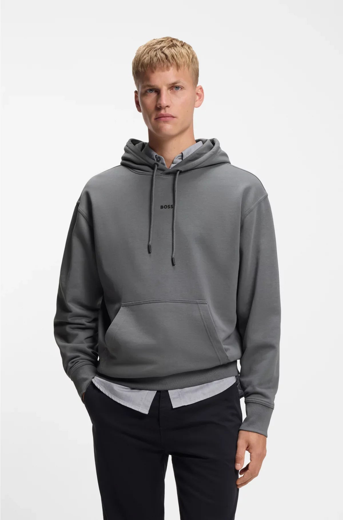 FLEECE HOODIE IN COTTON TERRY WITH CONTRAST LOGO