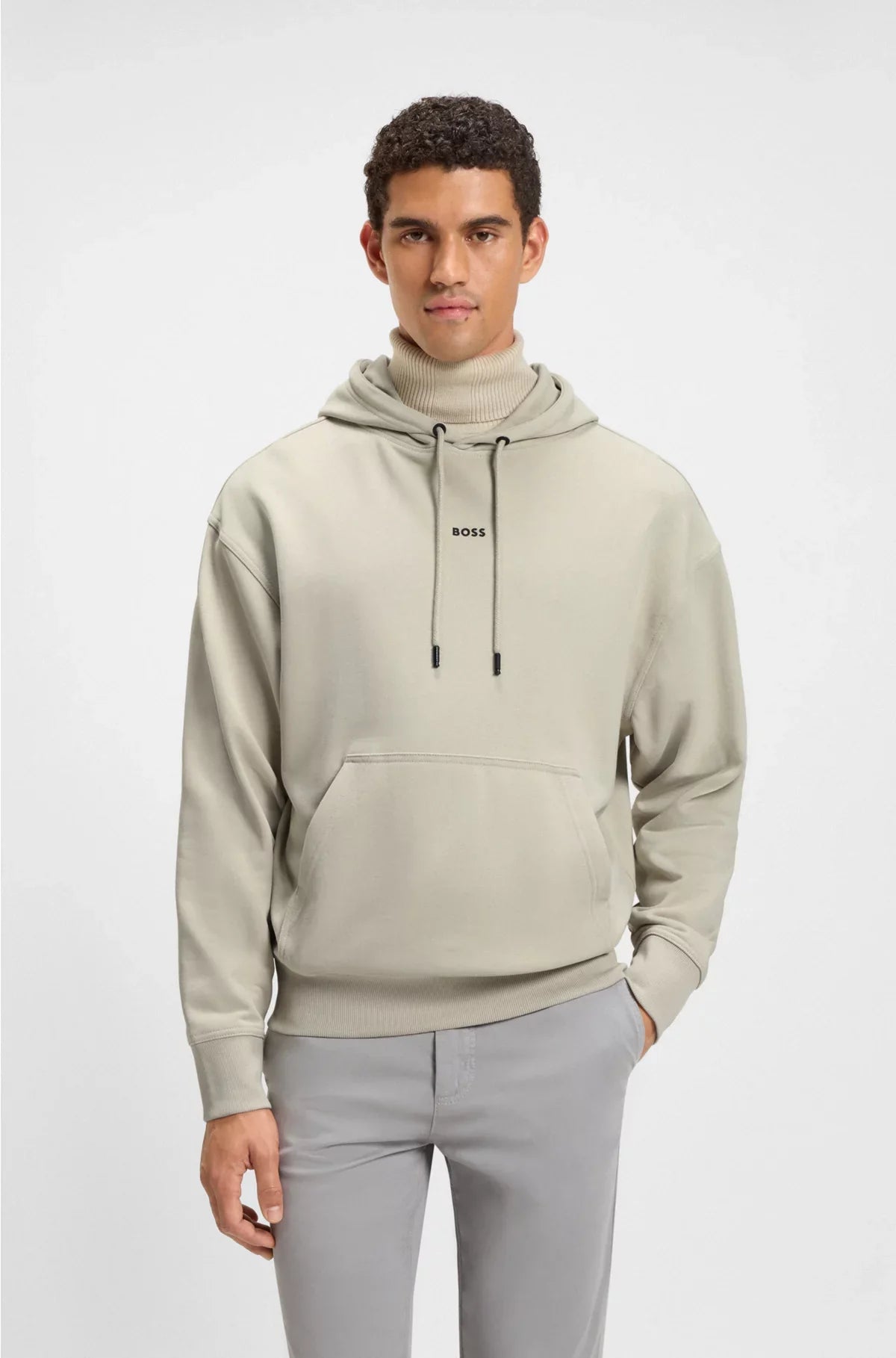 FLEECE HOODIE IN COTTON TERRY WITH CONTRAST LOGO