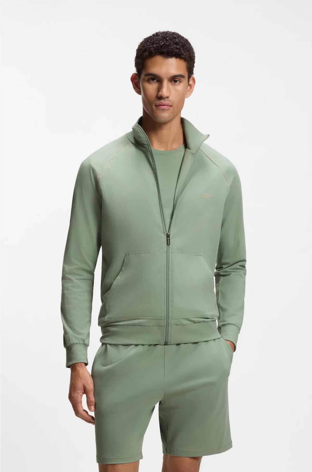 STRETCH-COTTON JACKET WITH PIPING AND LOGO