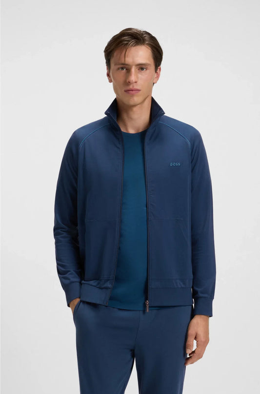STRETCH-COTTON JACKET WITH PIPING AND LOGO