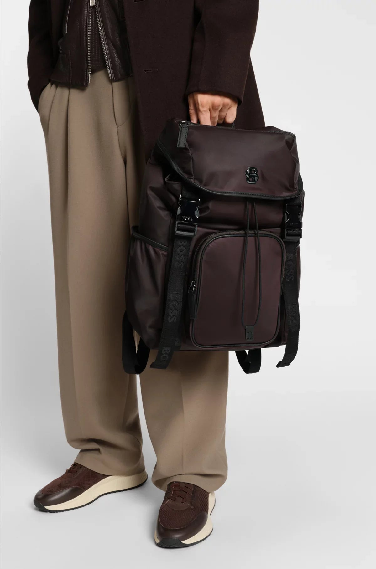 TWILL BACKPACK WITH DOUBLE B MONOGRAM