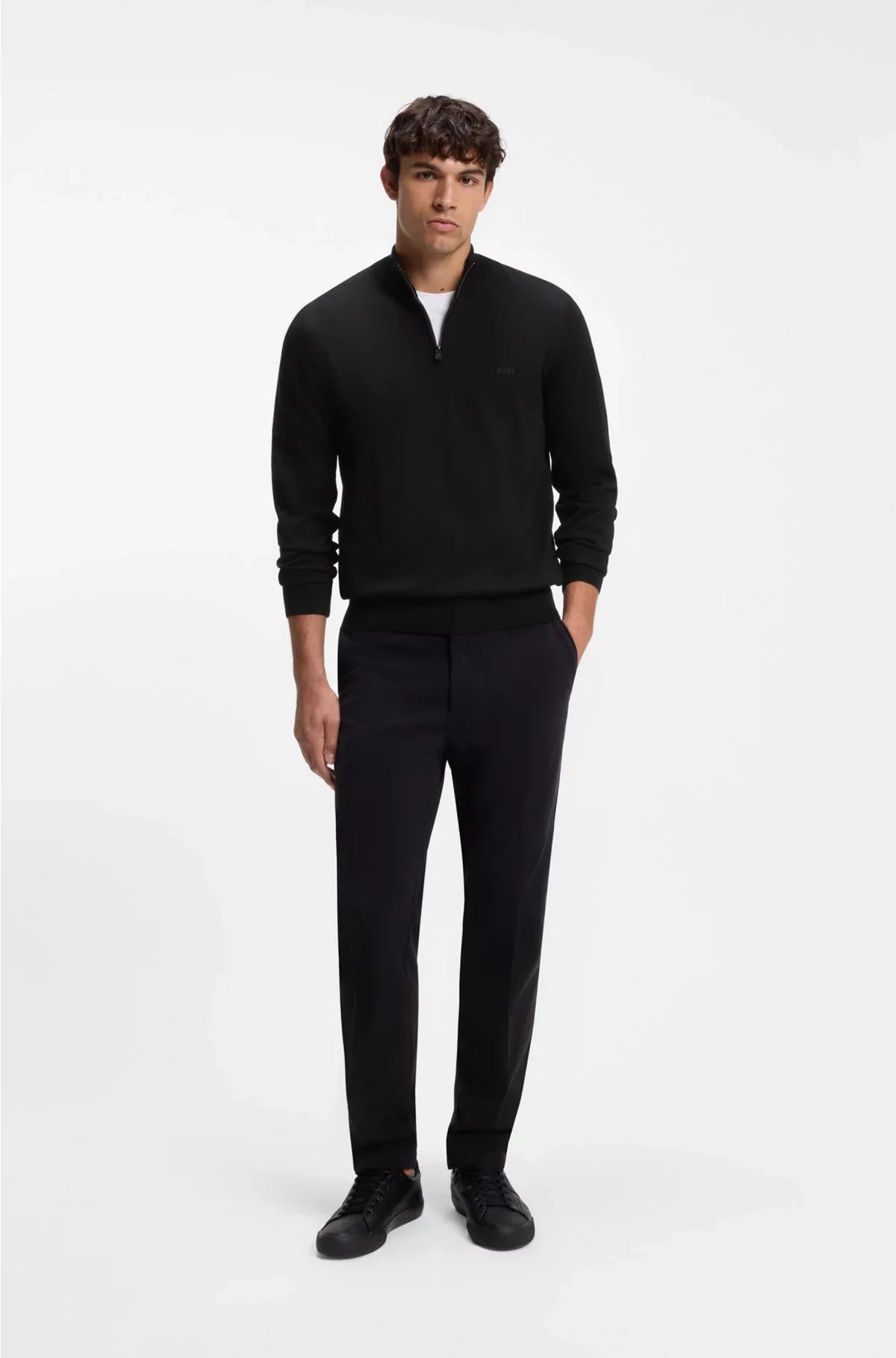 KNITTED-COTTON SWEATER WITH QUARTER ZIP