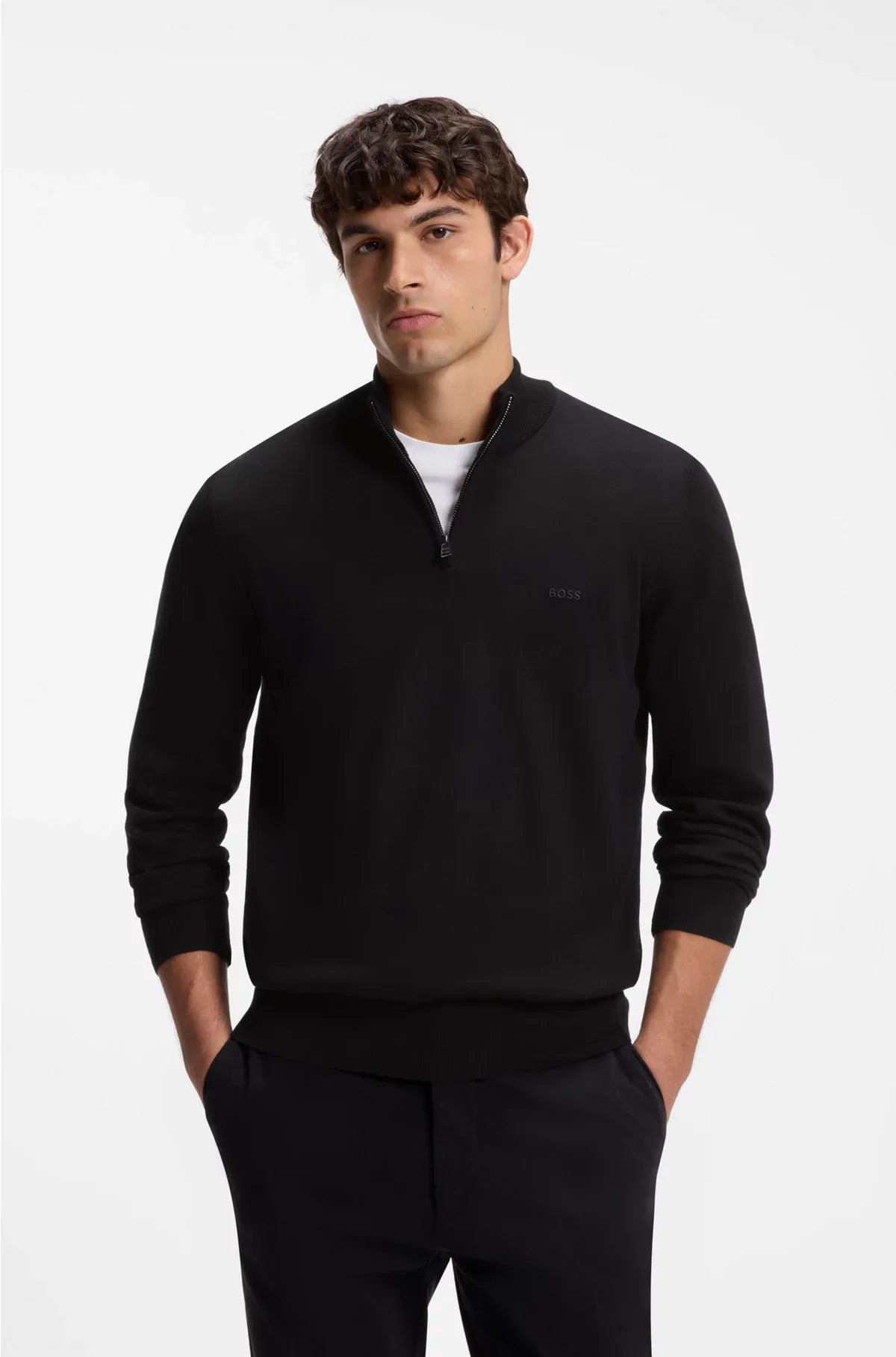 KNITTED-COTTON SWEATER WITH QUARTER ZIP