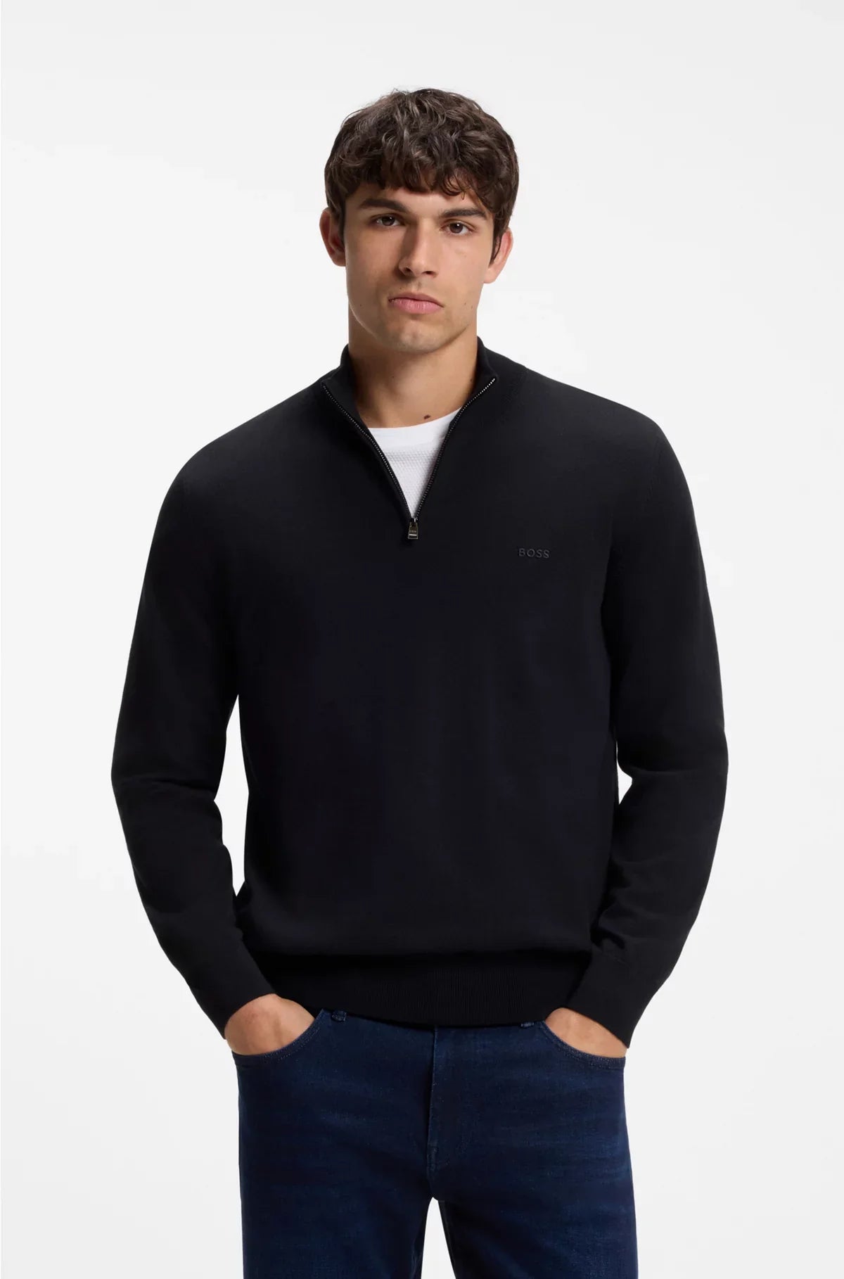 KNITTED-COTTON SWEATER WITH QUARTER ZIP