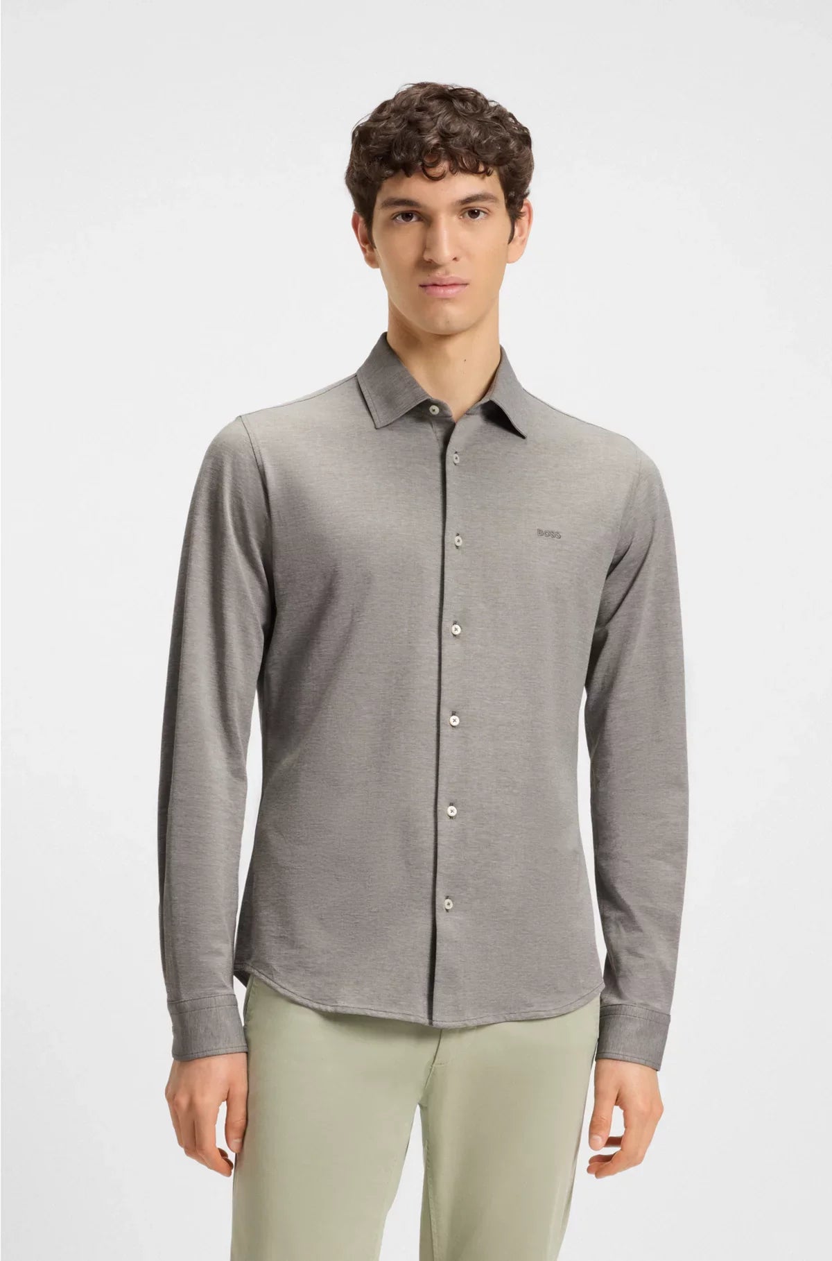 SLIM-FIT SHIRT IN MELANGE COTTON PIQUE