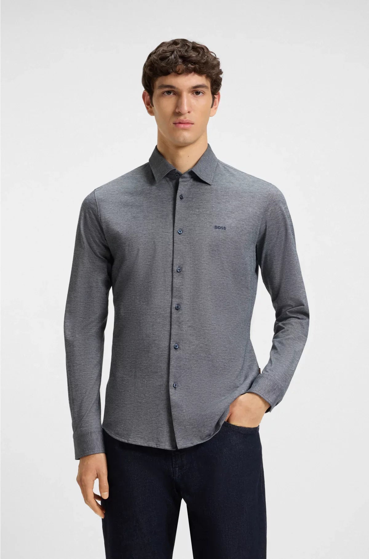 SLIM-FIT SHIRT IN MELANGE COTTON PIQUE