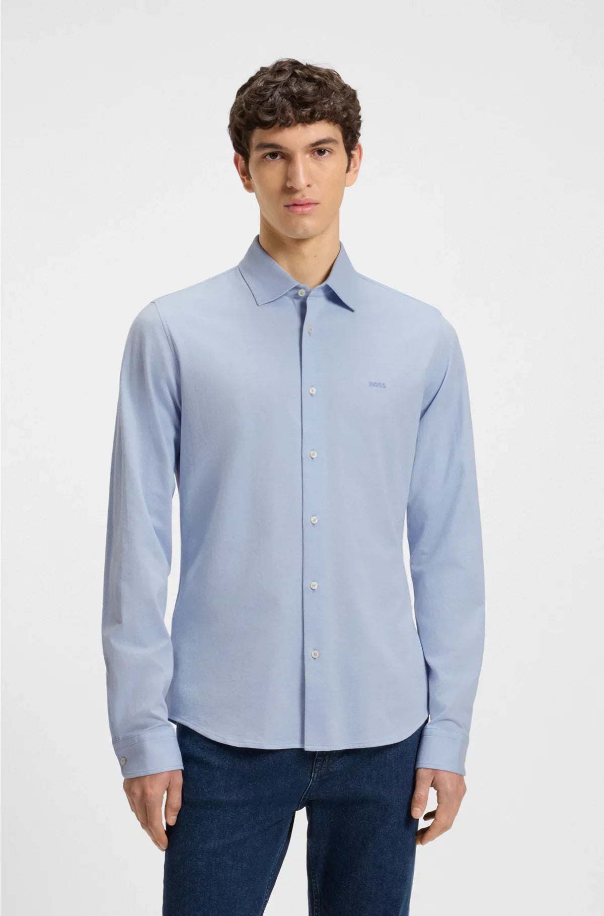 SLIM-FIT SHIRT IN MELANGE COTTON PIQUE