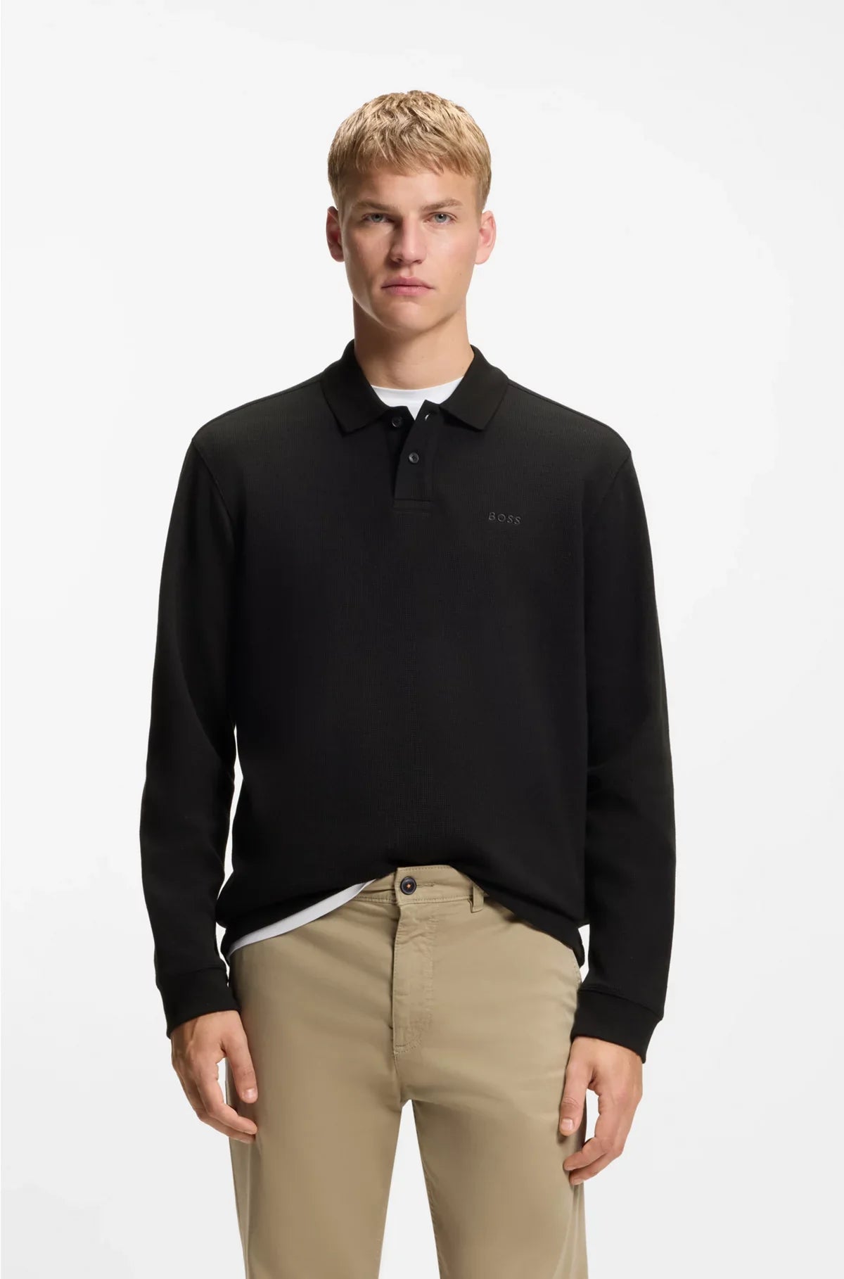 COTTON-BLEND POLO SHIRT WITH WAFFLE STRUCTURE
