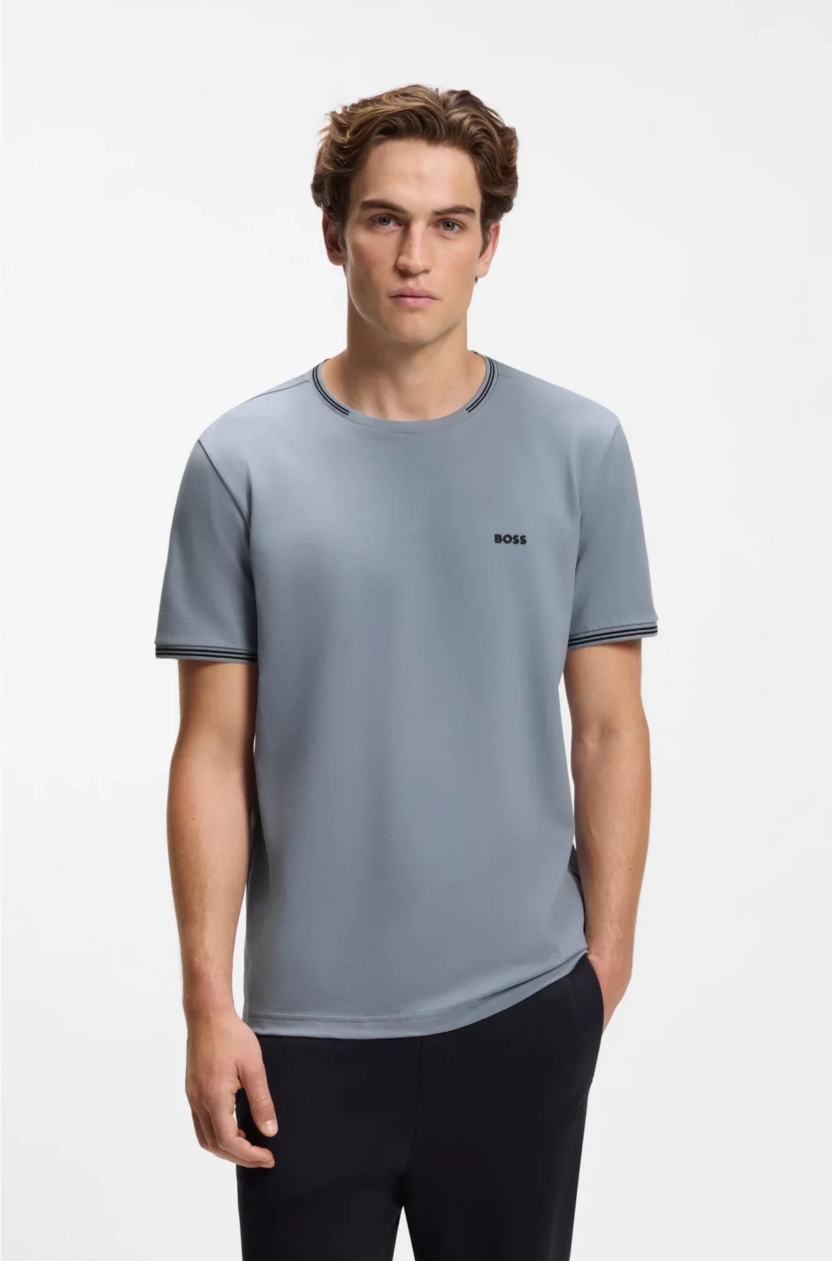 T-SHIRT IN COTONE STRETCH A RIGHE CON LOGO