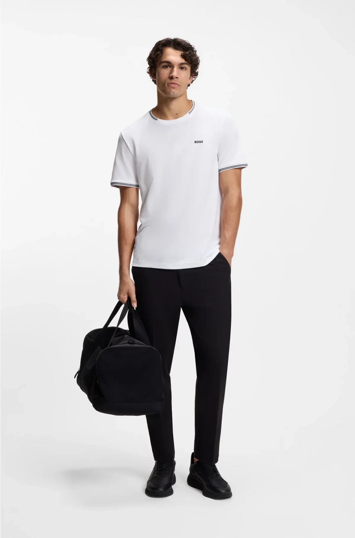 T-SHIRT IN COTONE STRETCH A RIGHE CON LOGO