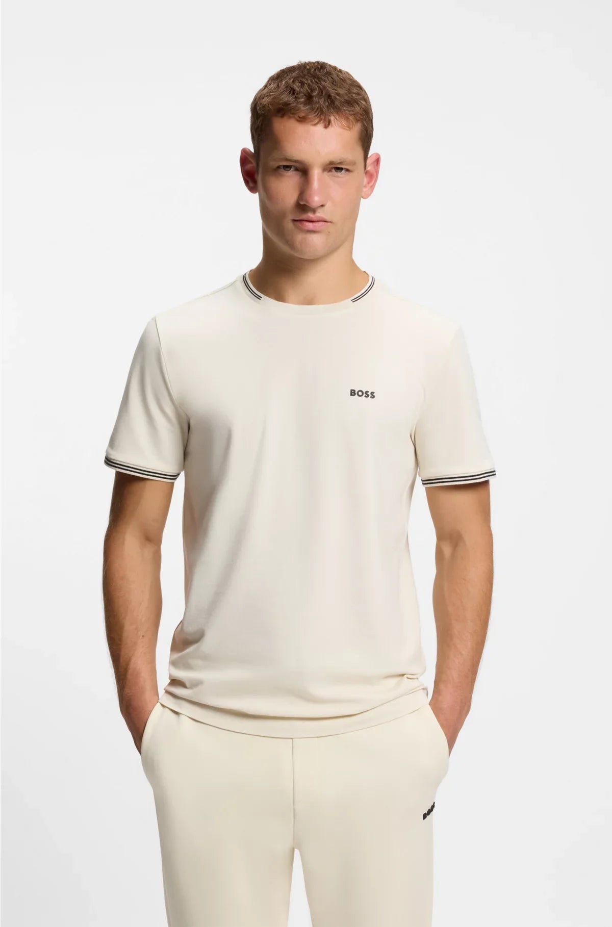 T-SHIRT IN COTONE STRETCH A RIGHE CON LOGO