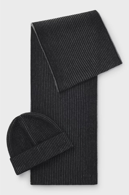 TWO-TONE-KNIT HAT AND SCARF GIFT SET