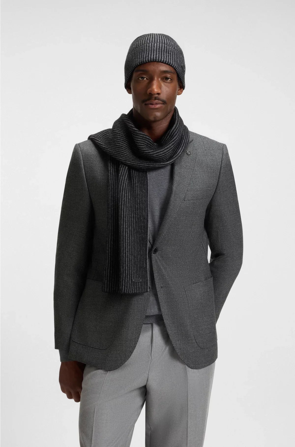 TWO-TONE-KNIT HAT AND SCARF GIFT SET