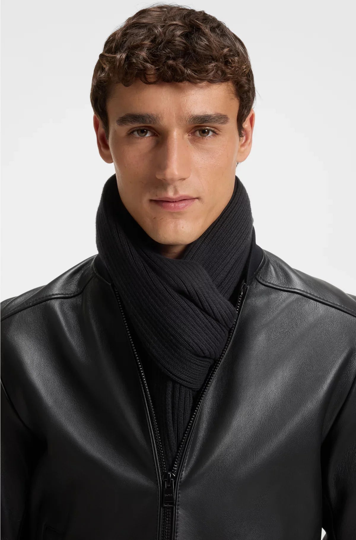 RIBBED SCARF IN A COTTON BLEND WITH LOGO EMBROIDERY