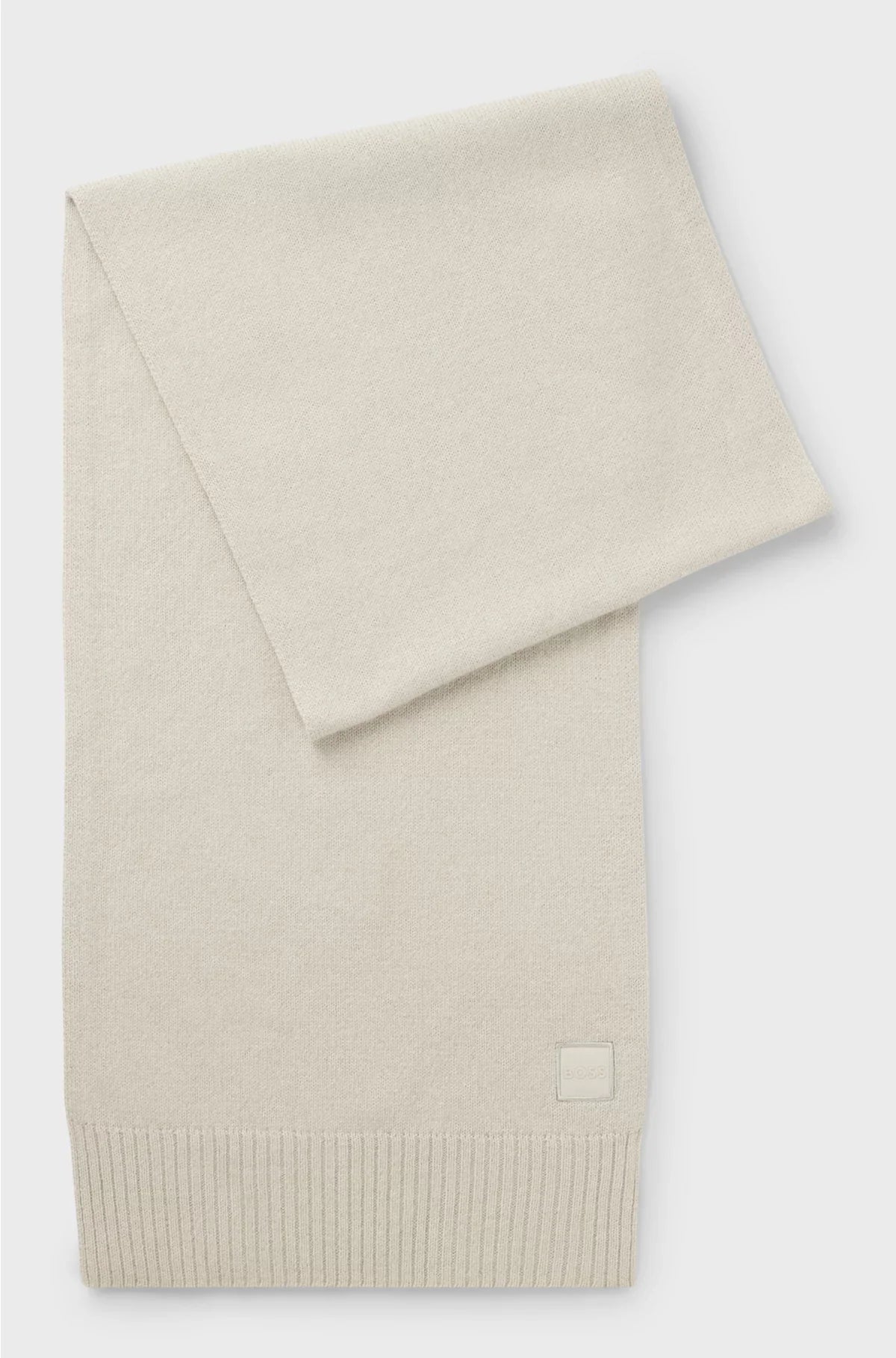 RIBBED-HEM PLAIN-KNIT SCARF WITH WOVEN LOGO BADGE
