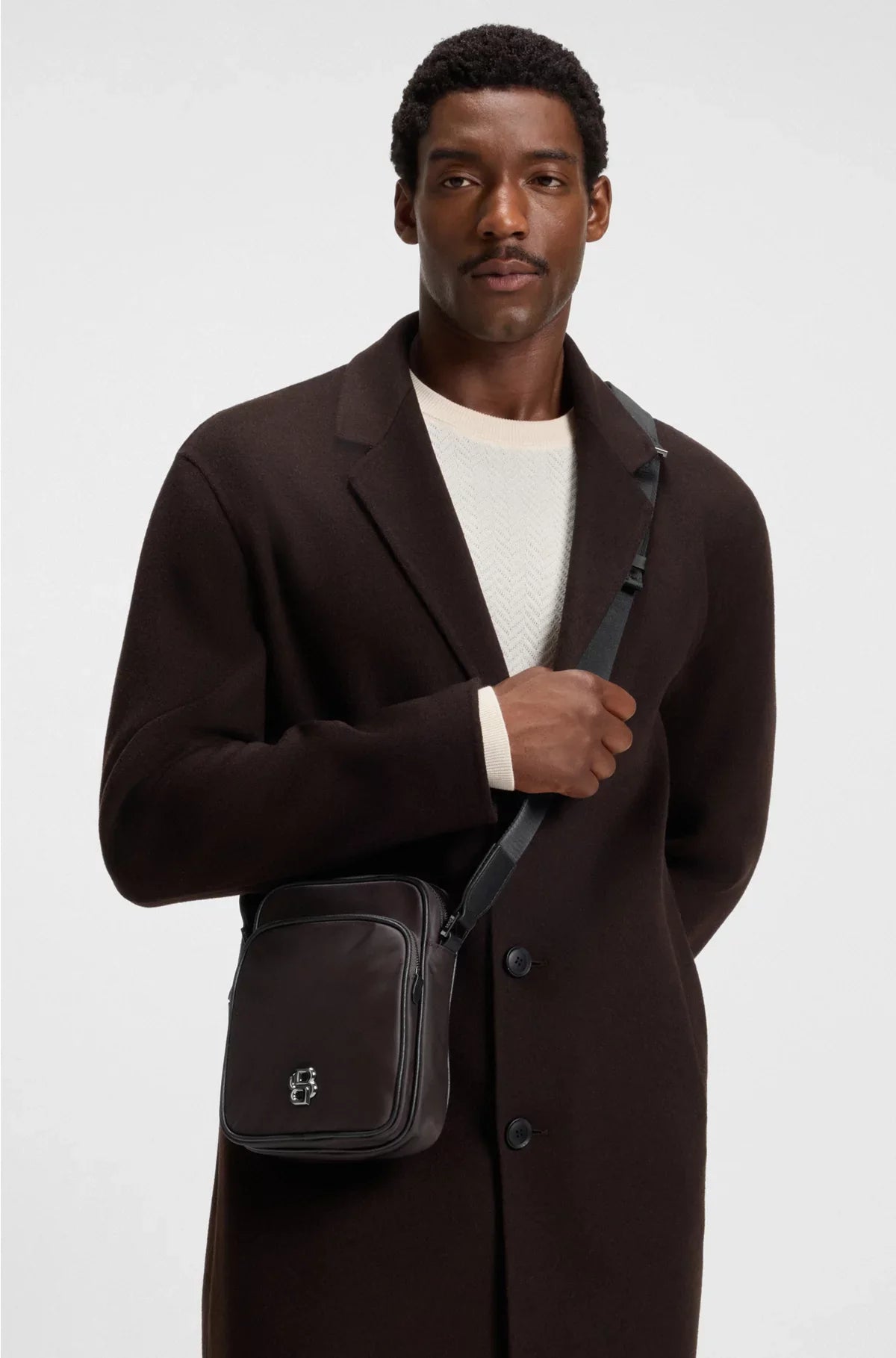 TWILL REPORTER BAG WITH DOUBLE B MONOGRAM