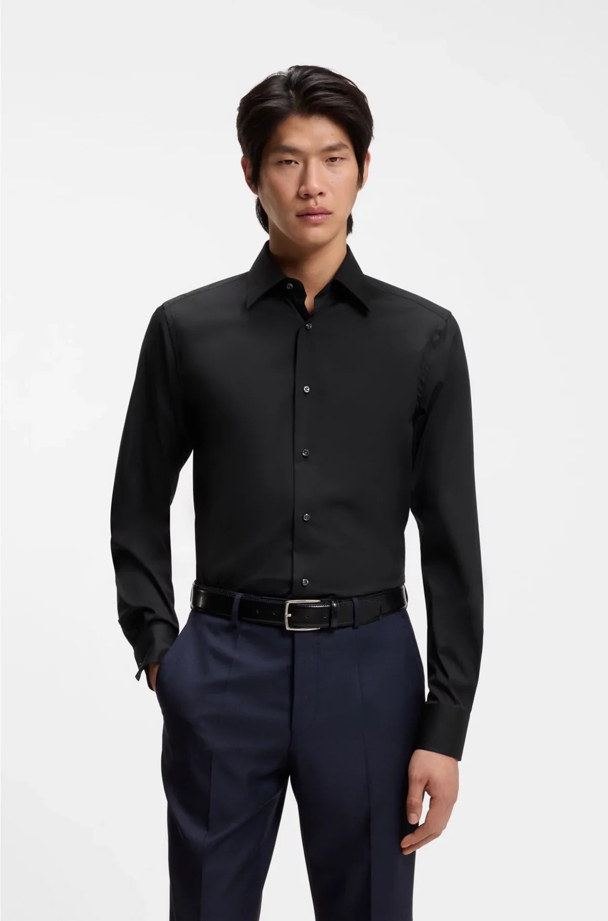 SLIM-FIT SHIRT IN COTTON-BLEND STRETCH POPLIN