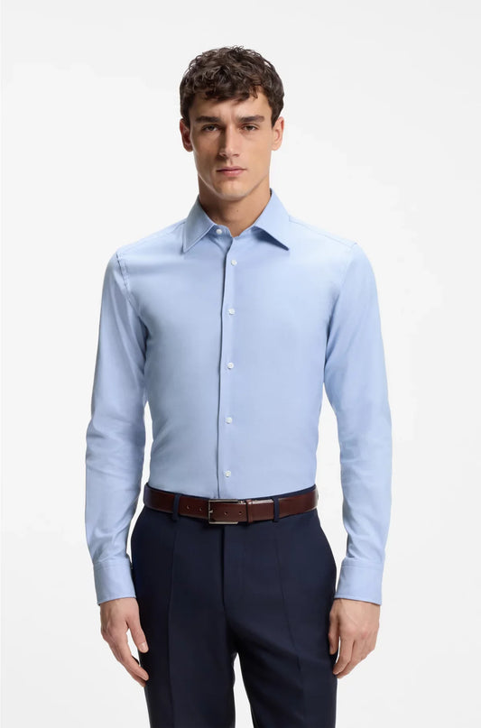 SLIM-FIT SHIRT IN STRUCTURED ITALIAN STRETCH COTTON