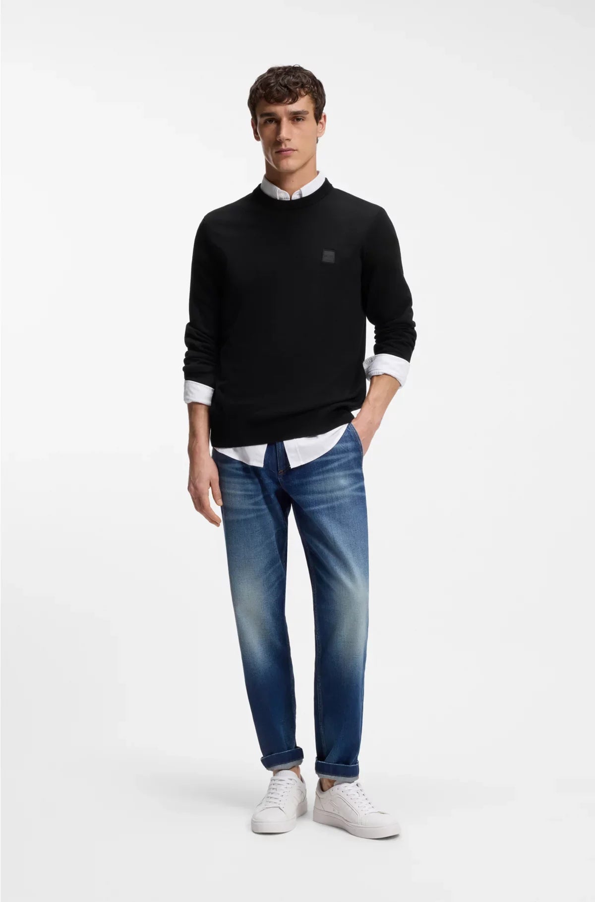 COTTON-CASHMERE SWEATER WITH LOGO LABEL