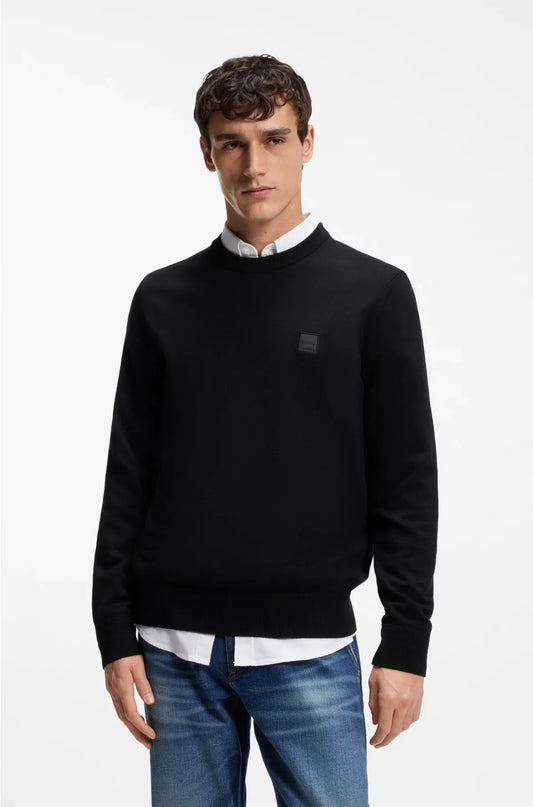 COTTON-CASHMERE SWEATER WITH LOGO LABEL