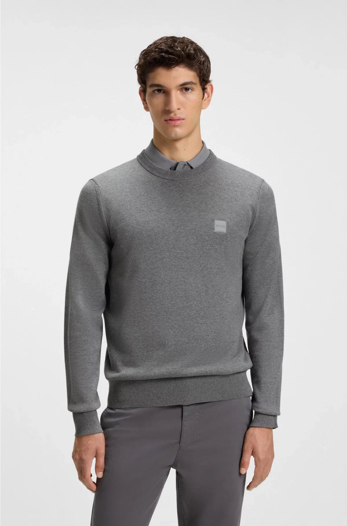 COTTON-CASHMERE SWEATER WITH LOGO LABEL