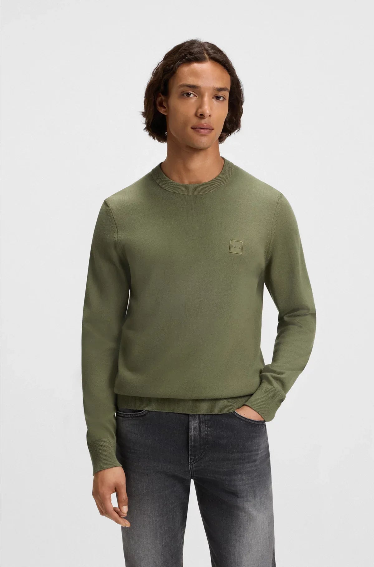 COTTON-CASHMERE SWEATER WITH LOGO LABEL