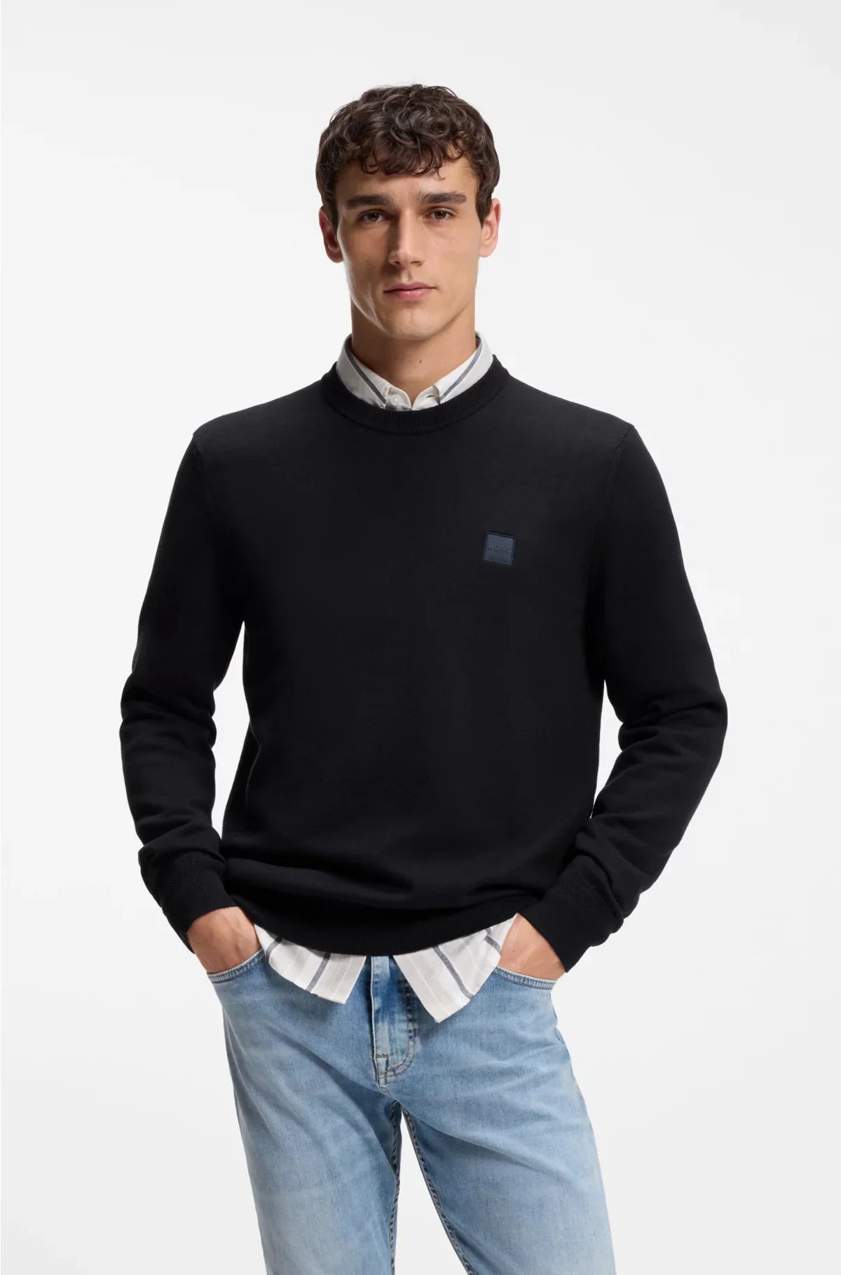 COTTON-CASHMERE SWEATER WITH LOGO LABEL