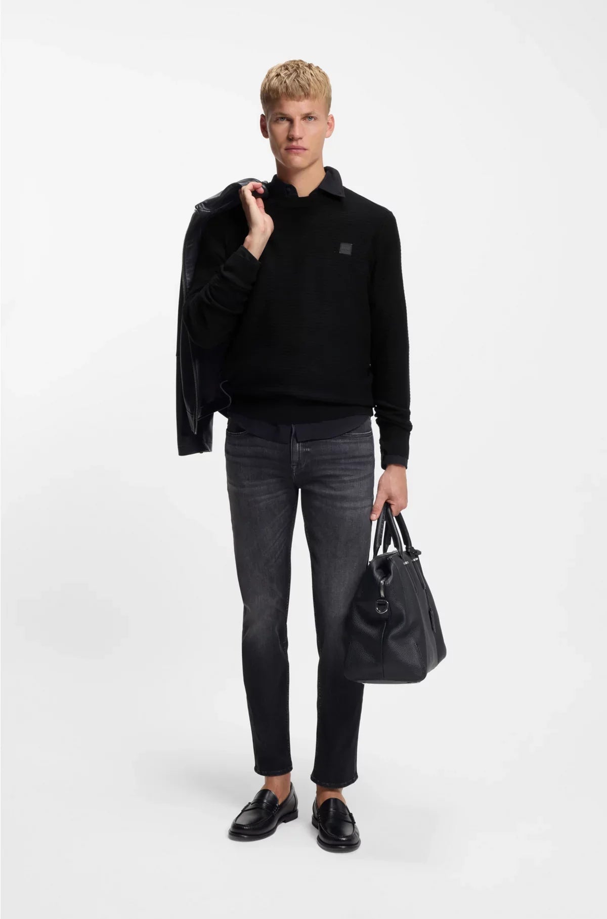 STRUCTURED SWEATER IN COTTON AND CASHMERE WITH LOGO PATCH
