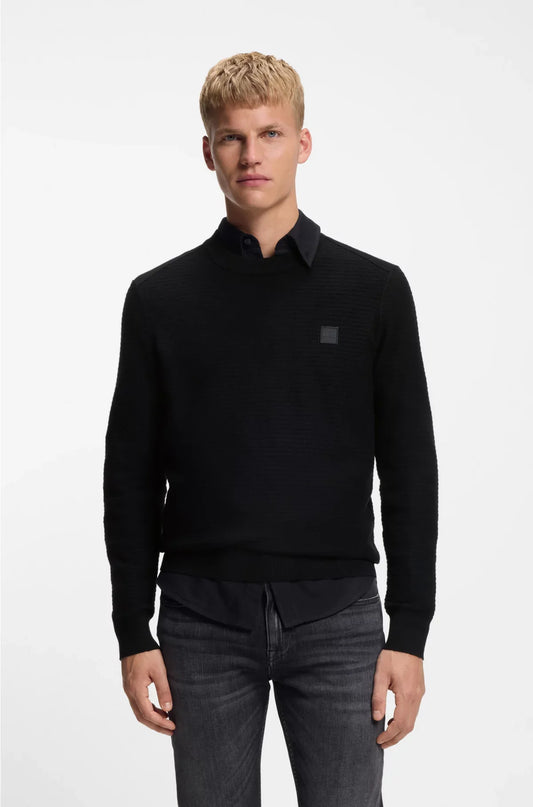 STRUCTURED SWEATER IN COTTON AND CASHMERE WITH LOGO PATCH
