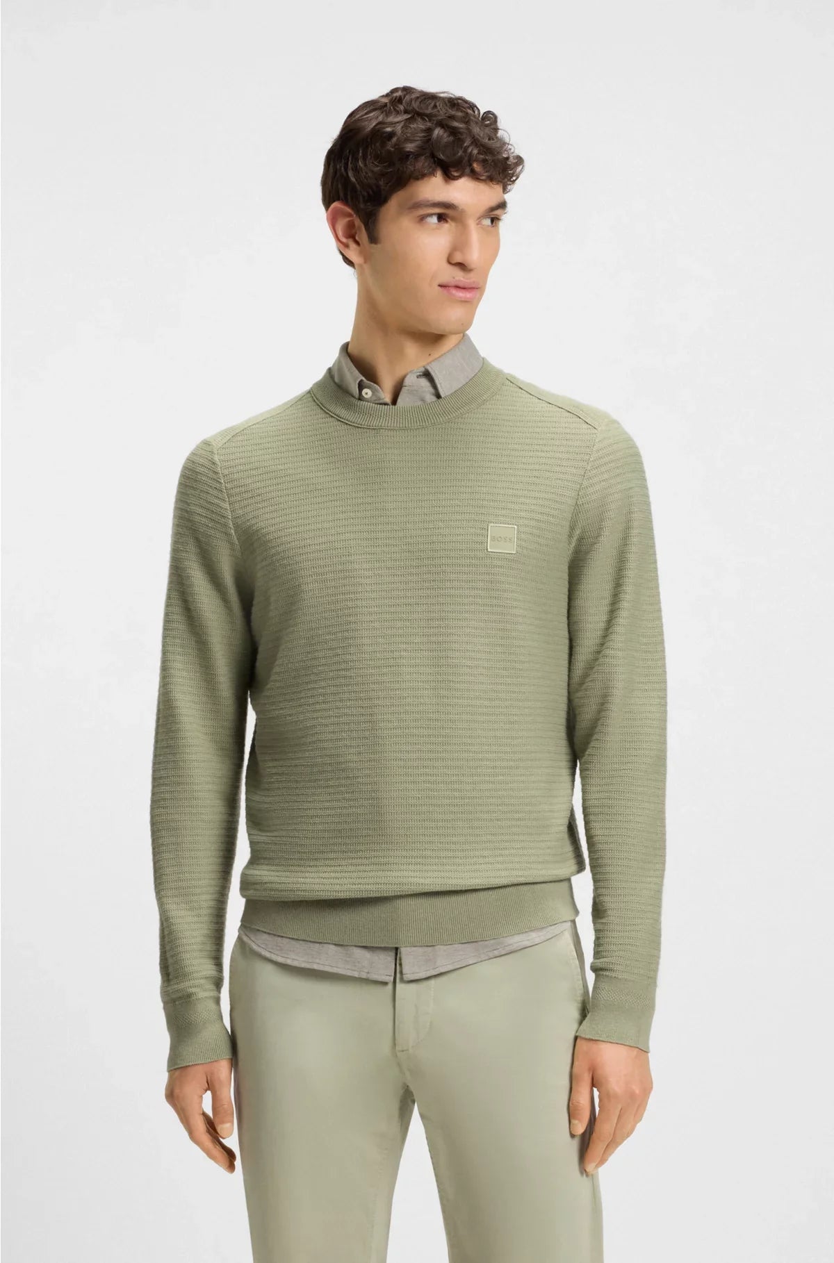 STRUCTURED SWEATER IN COTTON AND CASHMERE WITH LOGO PATCH