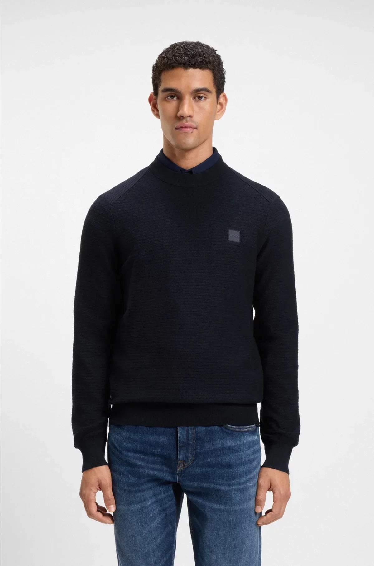 STRUCTURED SWEATER IN COTTON AND CASHMERE WITH LOGO PATCH