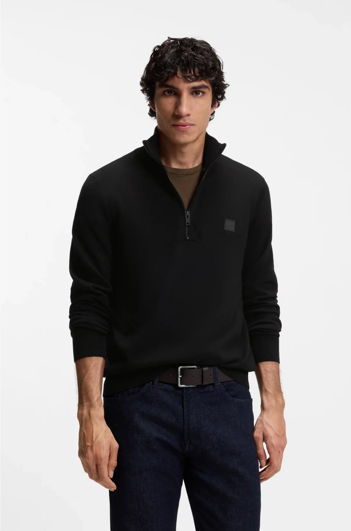 MAGLIONE CON ZIP E PATCH LOGO IN COTONE E CASHMERE